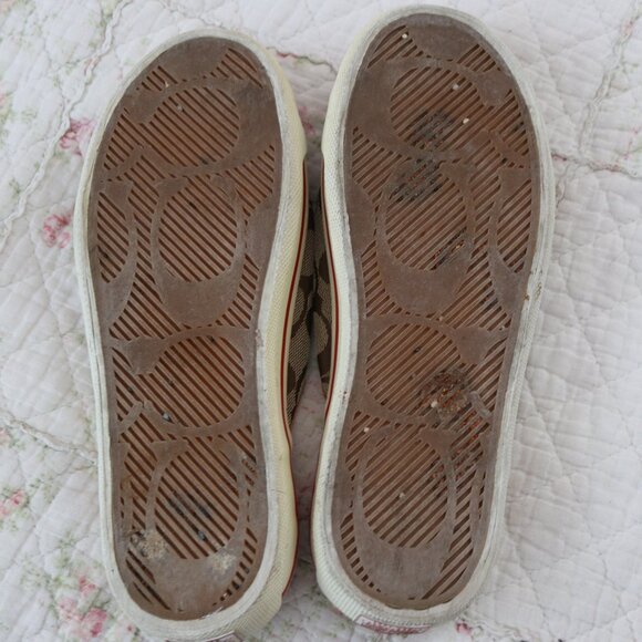 Coach Canvas/Leather Monogram Flat Slip-On Silver Buckle Shoes Size 10 - Picture 4 of 4